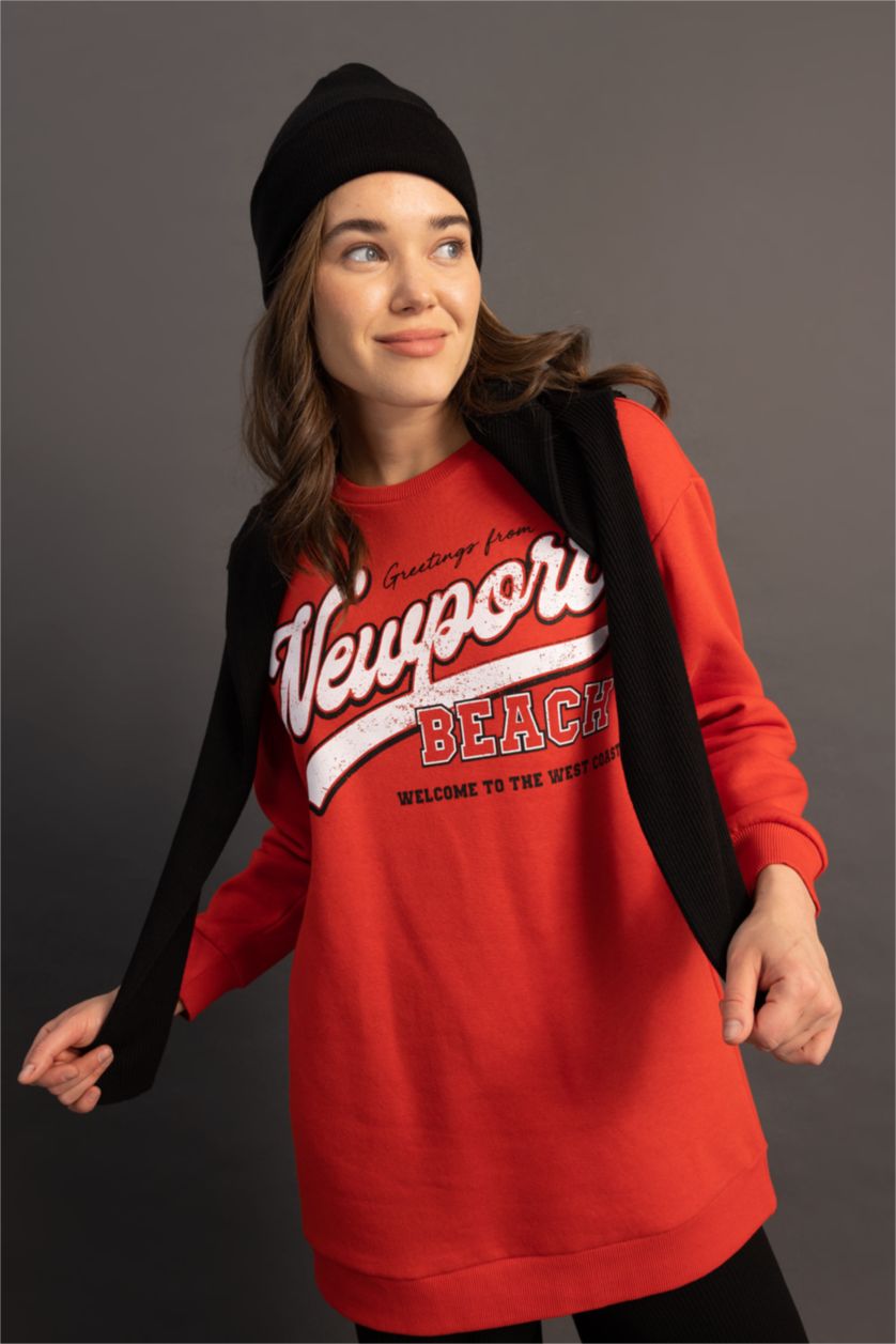 WOMAN Red Relax Fit Thick Sweatshirt Fabric Sweat Tunic