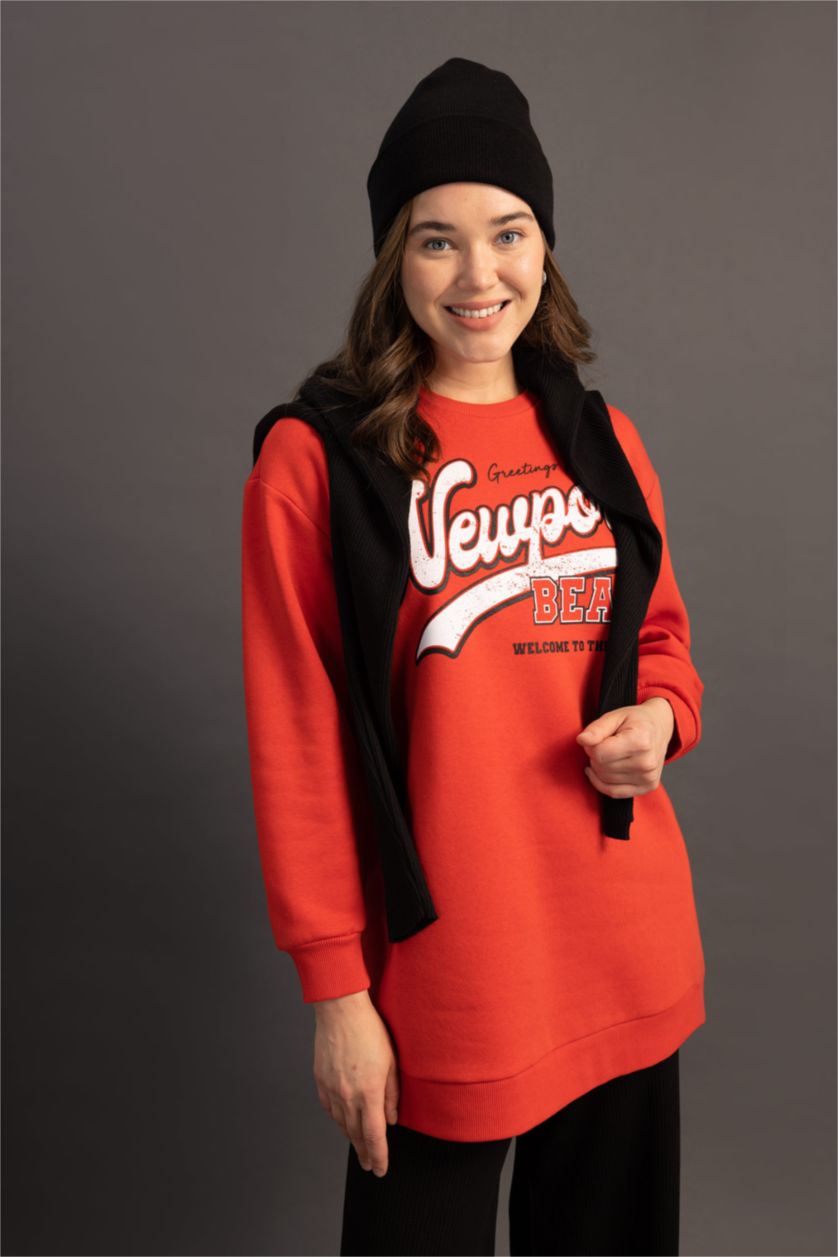 WOMAN Red Relax Fit Thick Sweatshirt Fabric Sweat Tunic