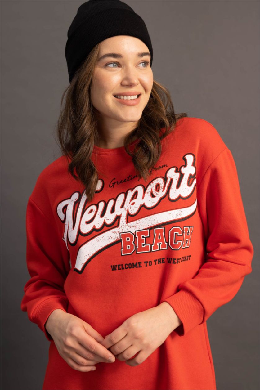 WOMAN Red Relax Fit Thick Sweatshirt Fabric Sweat Tunic