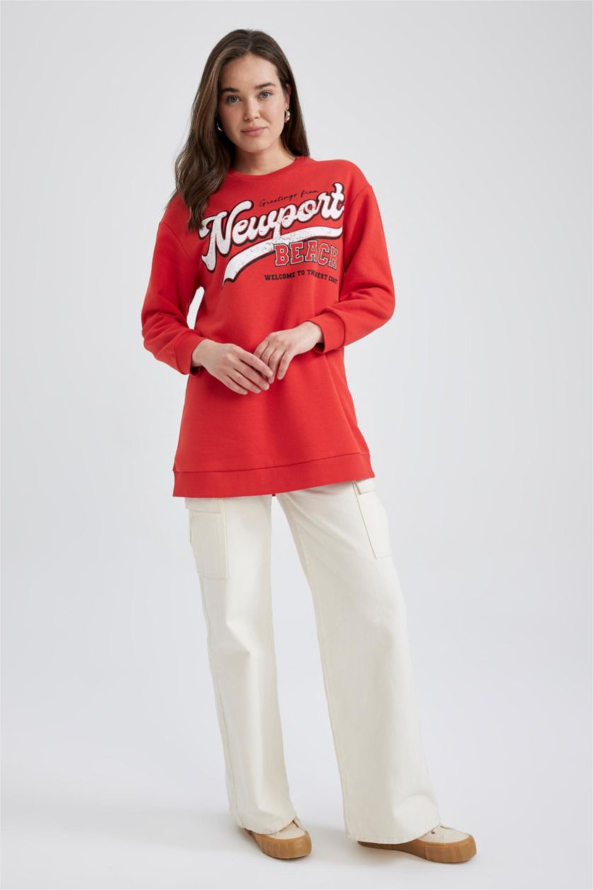 WOMAN Red Relax Fit Thick Sweatshirt Fabric Sweat Tunic