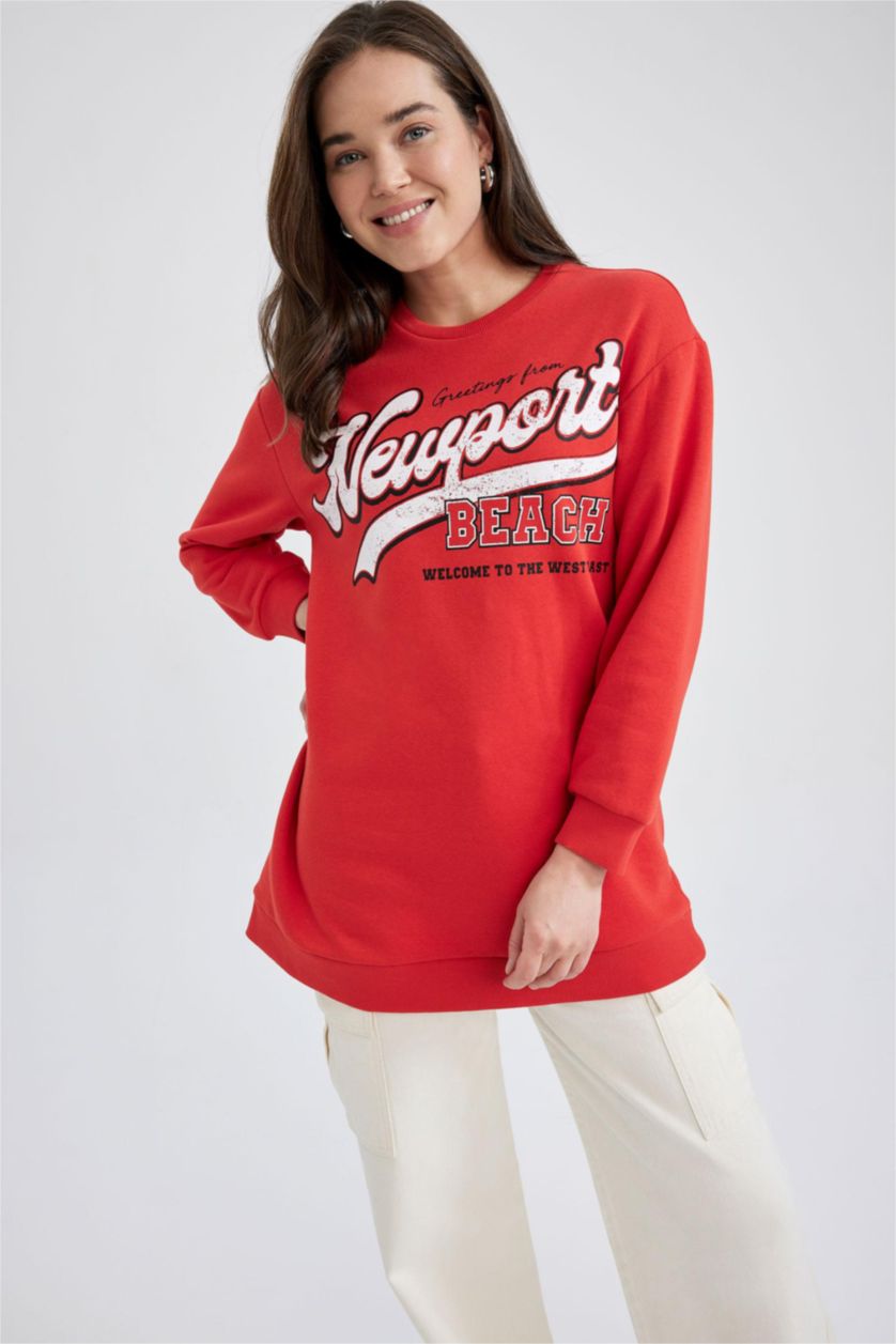 WOMAN Red Relax Fit Thick Sweatshirt Fabric Sweat Tunic