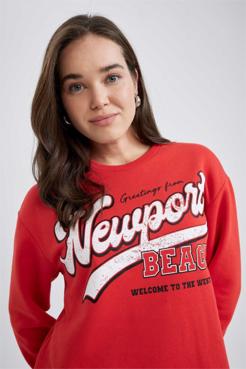 WOMAN Red Relax Fit Thick Sweatshirt Fabric Sweat Tunic