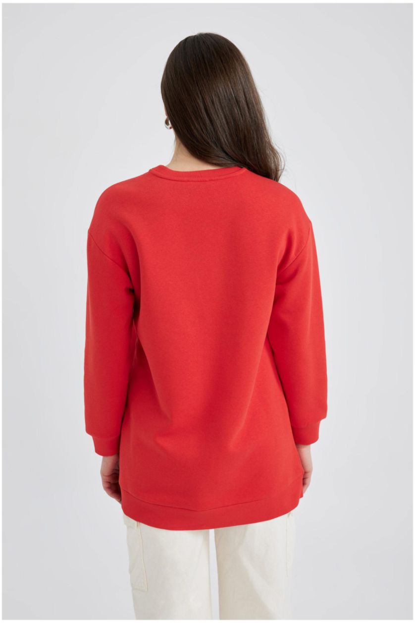 WOMAN Red Relax Fit Thick Sweatshirt Fabric Sweat Tunic