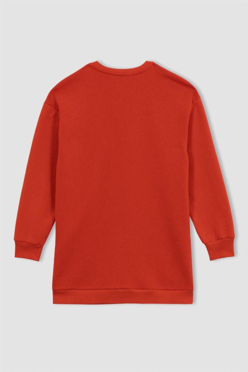 WOMAN Red Relax Fit Thick Sweatshirt Fabric Sweat Tunic