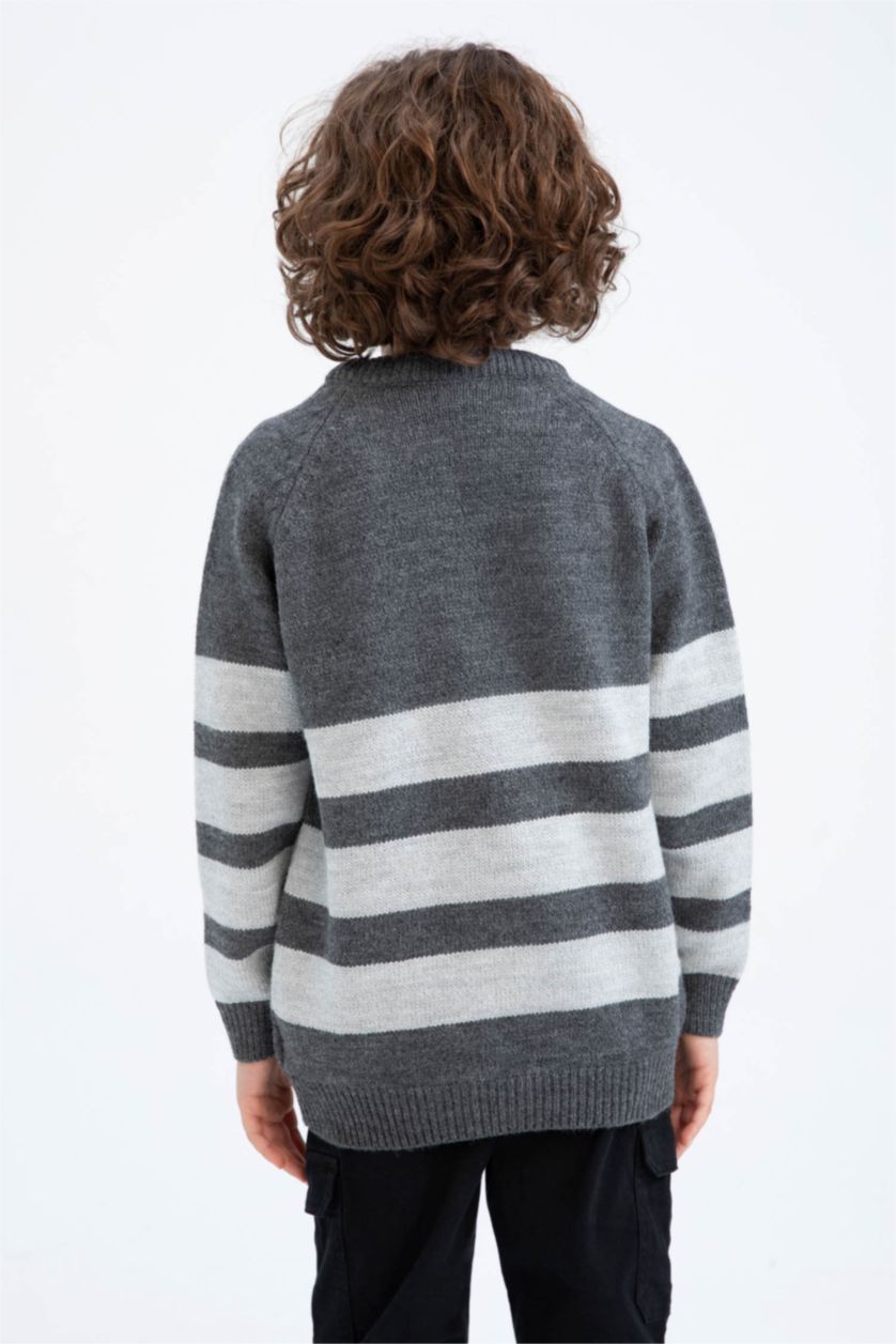 Мальчики и подростки Темно-серый меланж Пуловер стандартного кроя с круглым вырезом для мальчиков