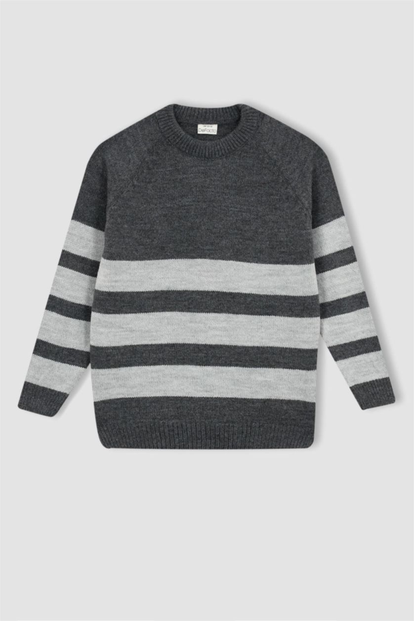 Мальчики и подростки Темно-серый меланж Пуловер стандартного кроя с круглым вырезом для мальчиков