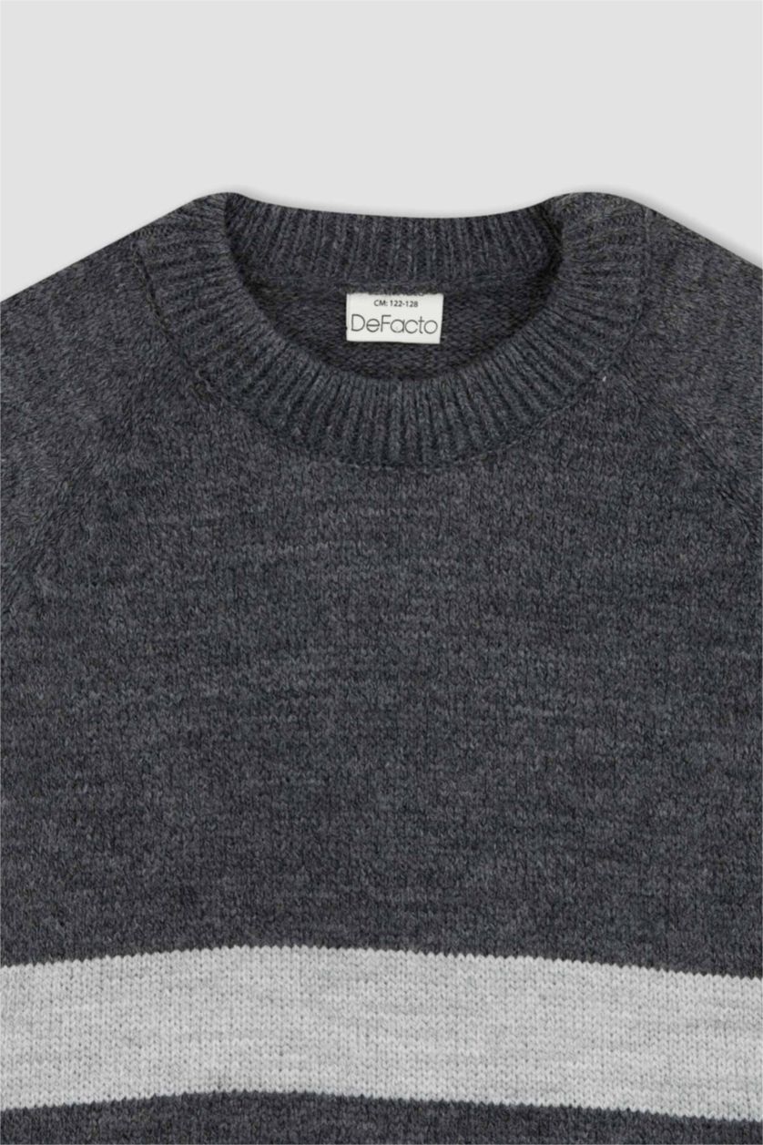 Мальчики и подростки Темно-серый меланж Пуловер стандартного кроя с круглым вырезом для мальчиков
