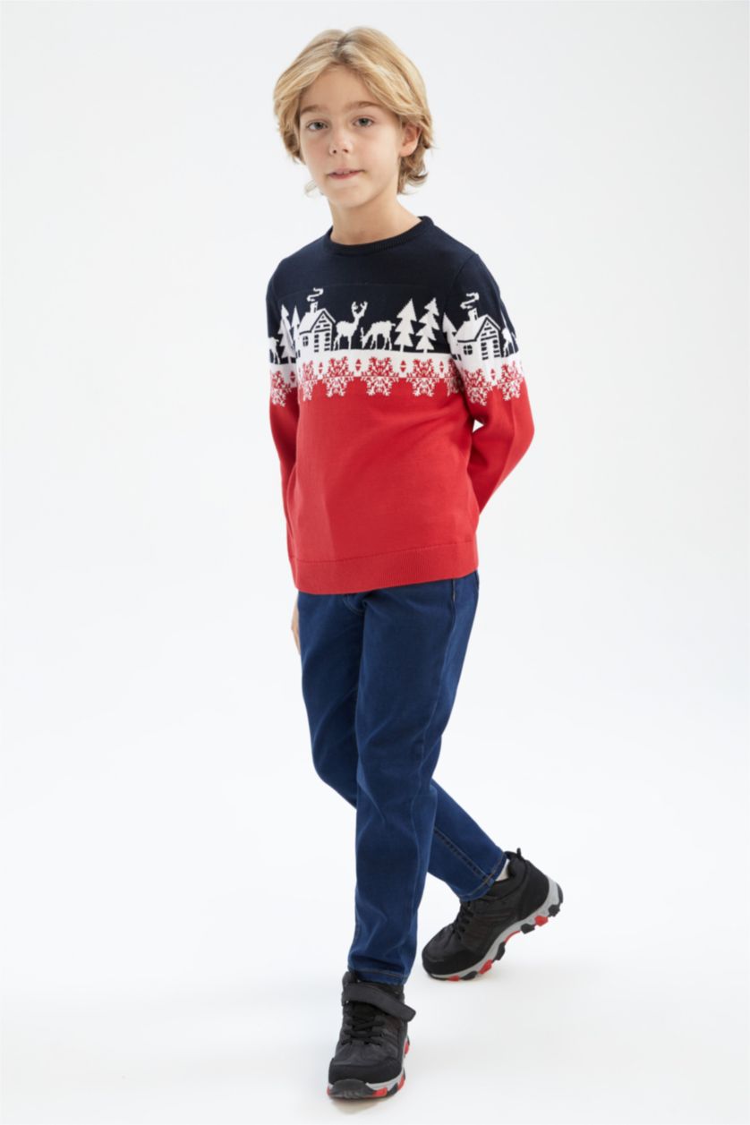 BOYS & TEENS Red Boy Regular Fit Crew Neck Pullover