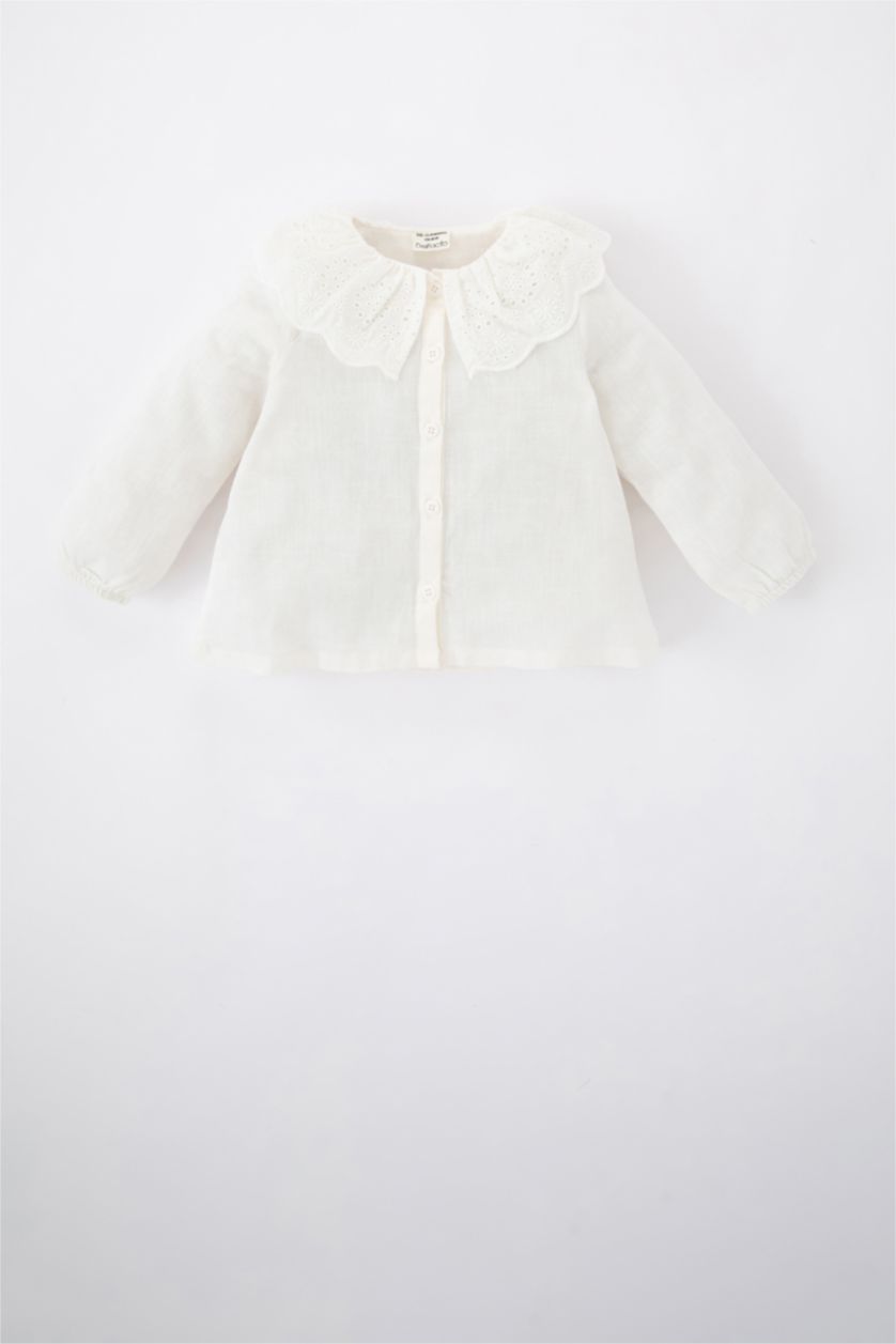 BÉBÉ FILLE Écru Chemise À Manches Longues En Popeline Brodée Bébé Fille