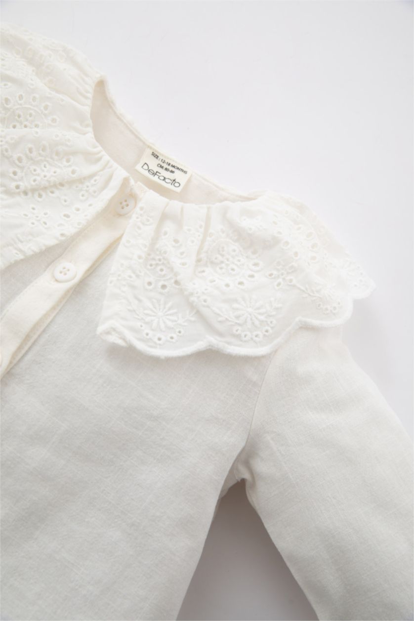 BÉBÉ FILLE Écru Chemise À Manches Longues En Popeline Brodée Bébé Fille