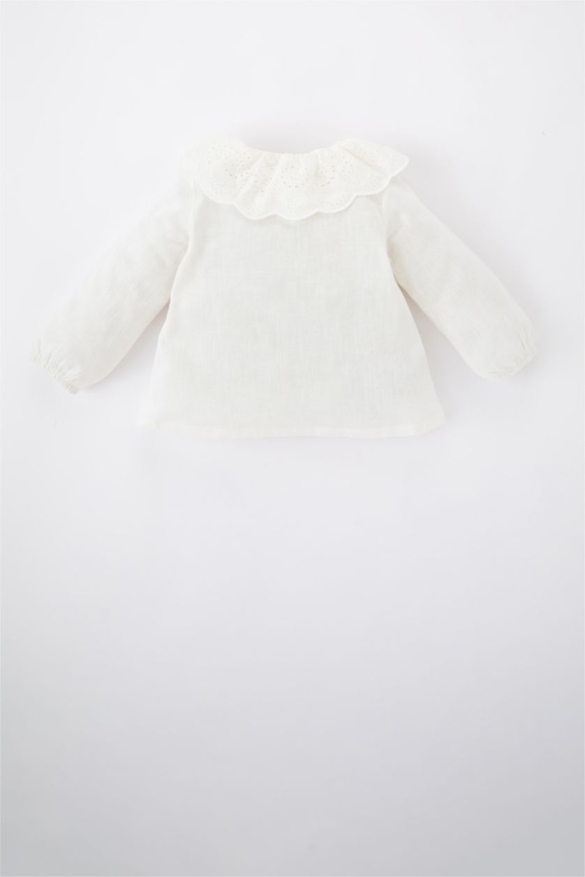 BÉBÉ FILLE Écru Chemise À Manches Longues En Popeline Brodée Bébé Fille