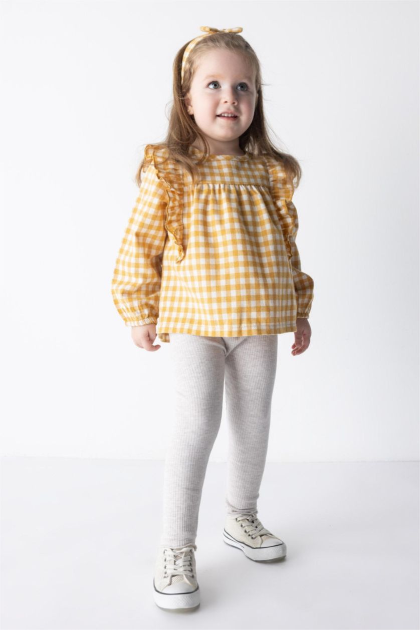 BÉBÉ FILLE Jaune Foncé Chemise À Manches Longues En Flanelle À Grand Col Pour Bébé Fille