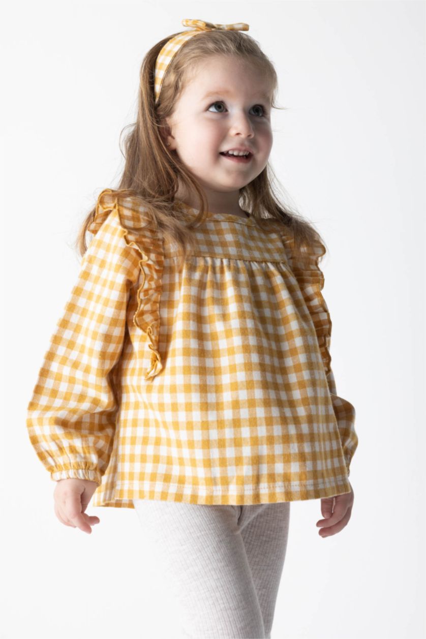 BÉBÉ FILLE Jaune Foncé Chemise À Manches Longues En Flanelle À Grand Col Pour Bébé Fille