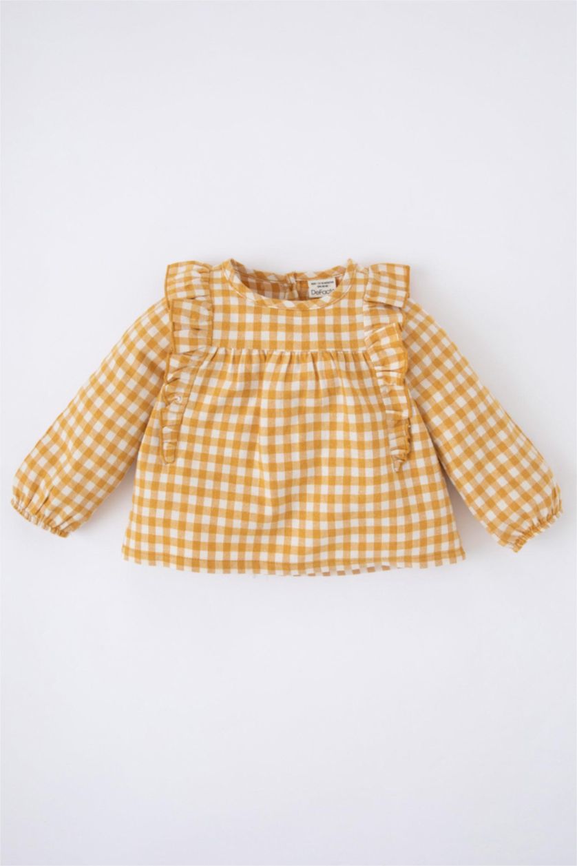 BÉBÉ FILLE Jaune Foncé Chemise À Manches Longues En Flanelle À Grand Col Pour Bébé Fille