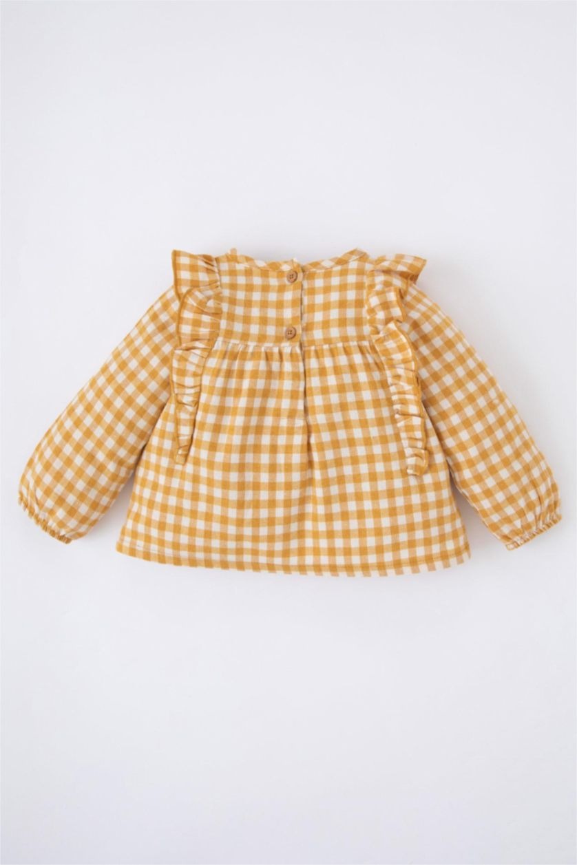 BÉBÉ FILLE Jaune Foncé Chemise À Manches Longues En Flanelle À Grand Col Pour Bébé Fille