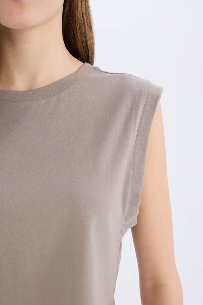 نساء رمادي تيشيرت كروب سادة قصة فضفاضة وياخة مستديرة