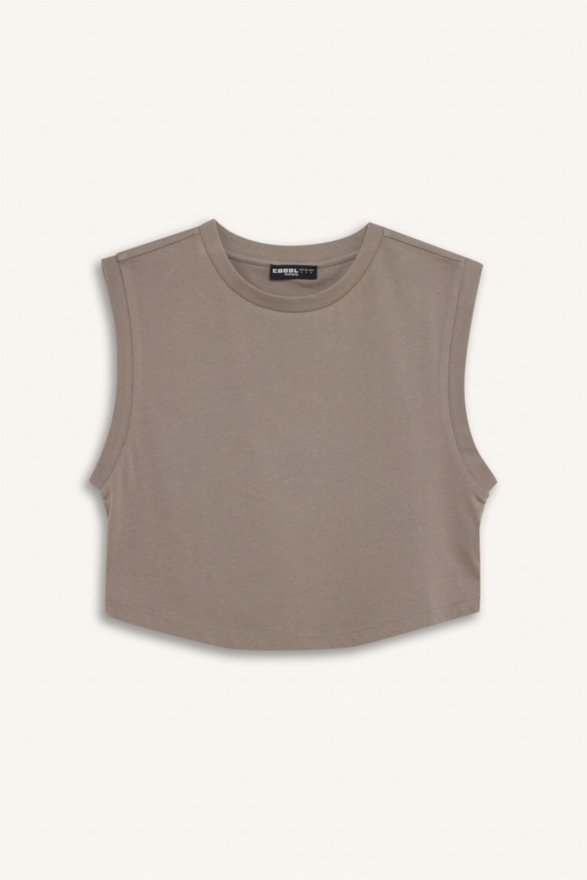 نساء رمادي تيشيرت كروب سادة قصة فضفاضة وياخة مستديرة