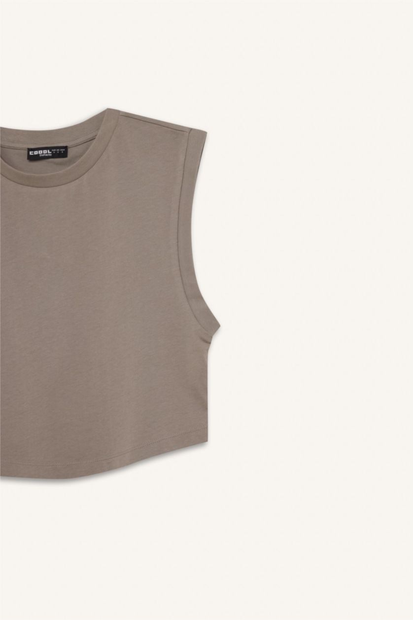 نساء رمادي تيشيرت كروب سادة قصة فضفاضة وياخة مستديرة