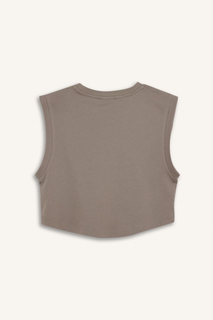 نساء رمادي تيشيرت كروب سادة قصة فضفاضة وياخة مستديرة