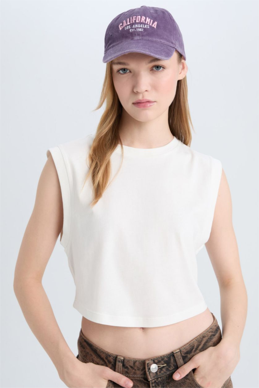 Kadın Kırık Beyaz Coool Loose Fit Bisiklet Yaka Basic Düz Atlet