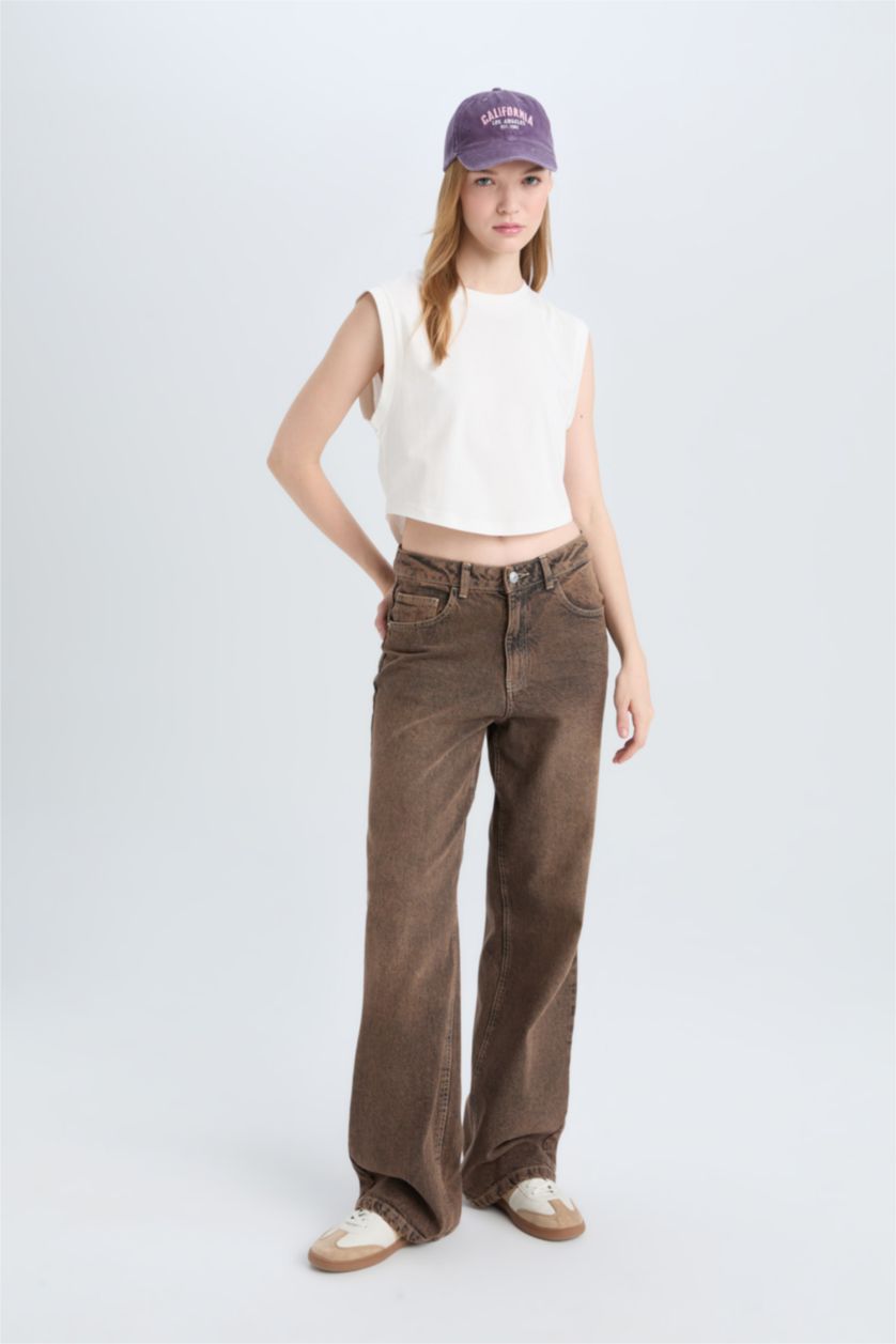 Kadın Kırık Beyaz Coool Loose Fit Bisiklet Yaka Basic Düz Atlet