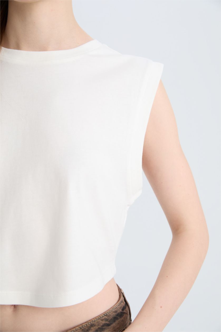 Kadın Kırık Beyaz Coool Loose Fit Bisiklet Yaka Basic Düz Atlet