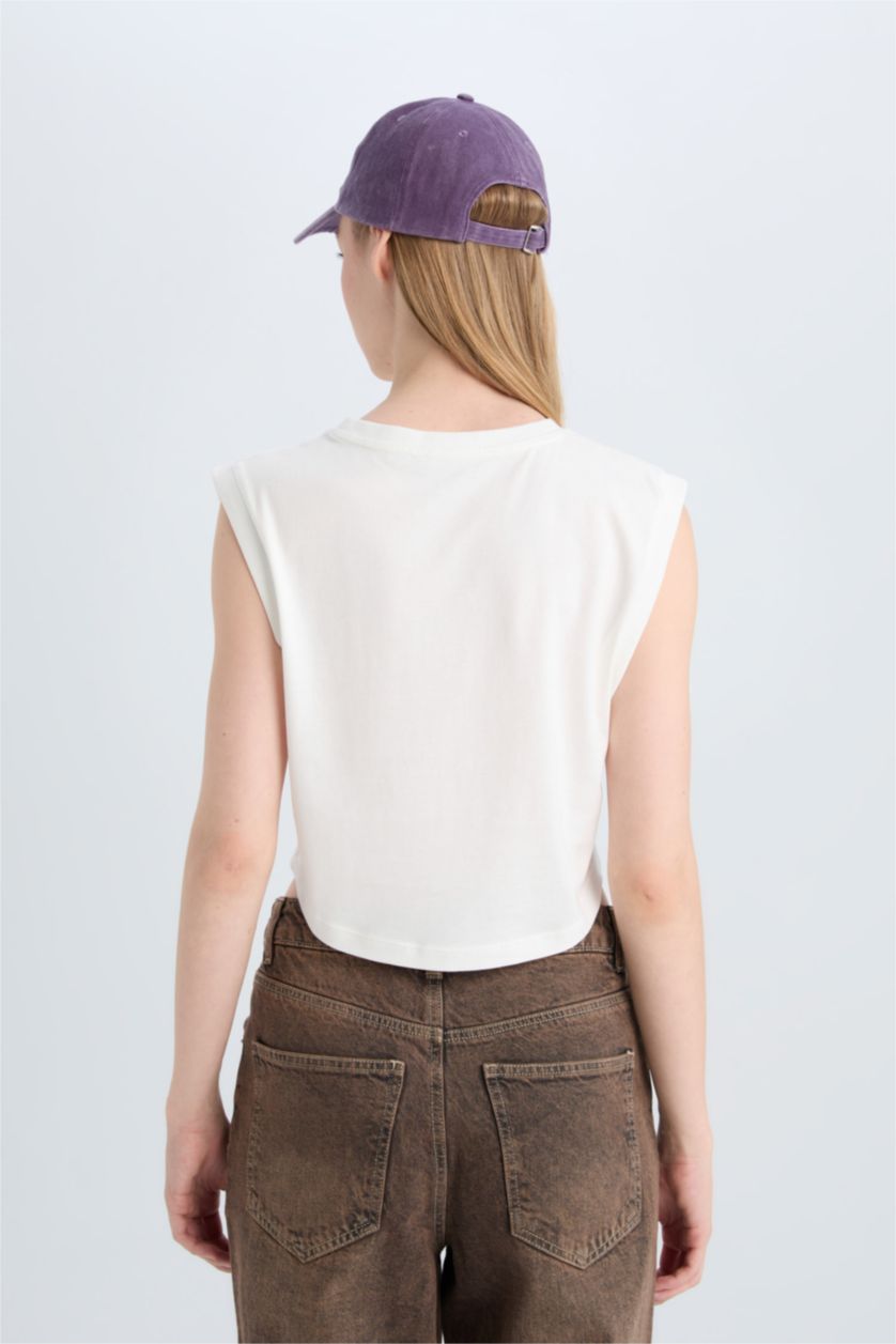 Kadın Kırık Beyaz Coool Loose Fit Bisiklet Yaka Basic Düz Atlet