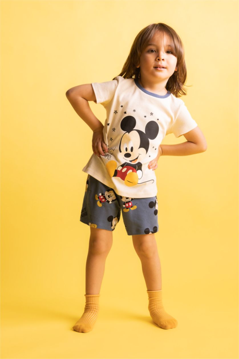 Erkek Bebek Açık Taş Erkek Bebek Disney Mickey & Minnie Bisiklet Yaka Ribana 2'li Pijama