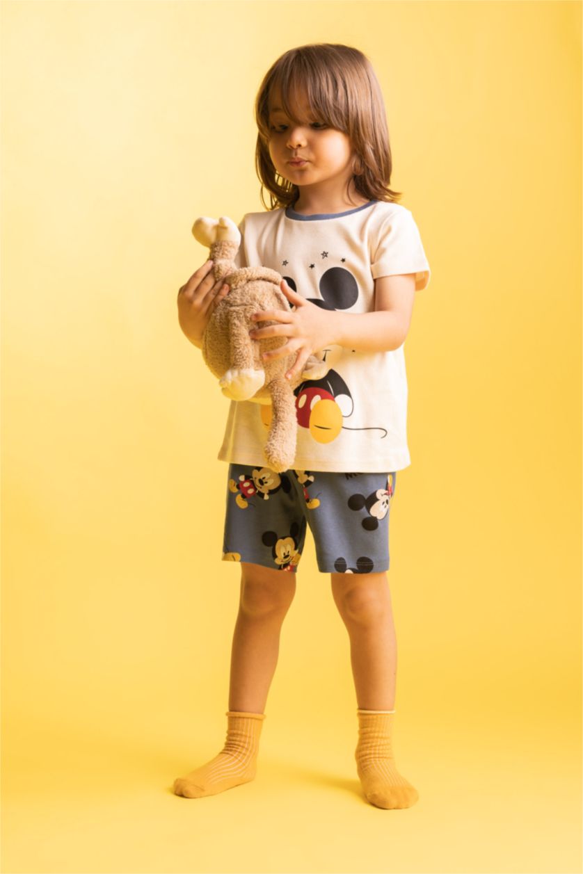 Erkek Bebek Açık Taş Erkek Bebek Disney Mickey & Minnie Bisiklet Yaka Ribana 2'li Pijama