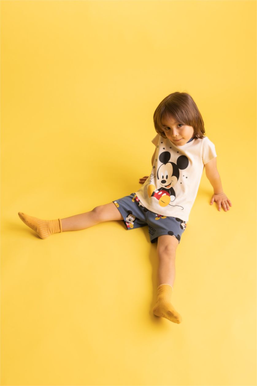 Erkek Bebek Açık Taş Erkek Bebek Disney Mickey & Minnie Bisiklet Yaka Ribana 2'li Pijama