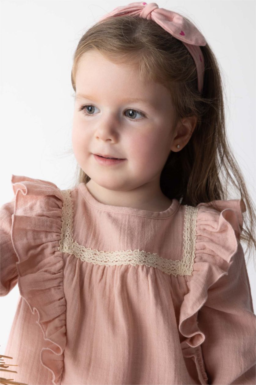 BÉBÉ FILLE Rose Chemise À Manches Longues En Mousseline À Col Rond Pour Bébé Fille