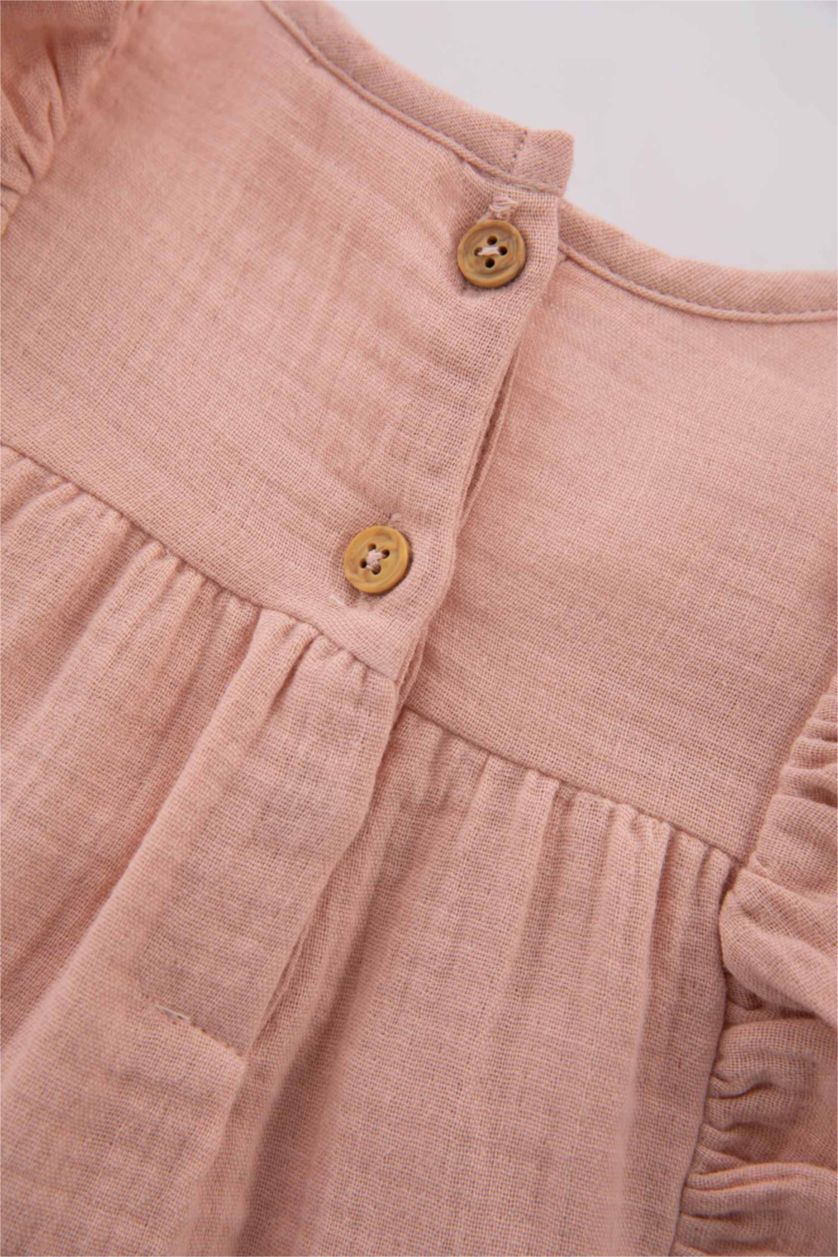 BÉBÉ FILLE Rose Chemise À Manches Longues En Mousseline À Col Rond Pour Bébé Fille