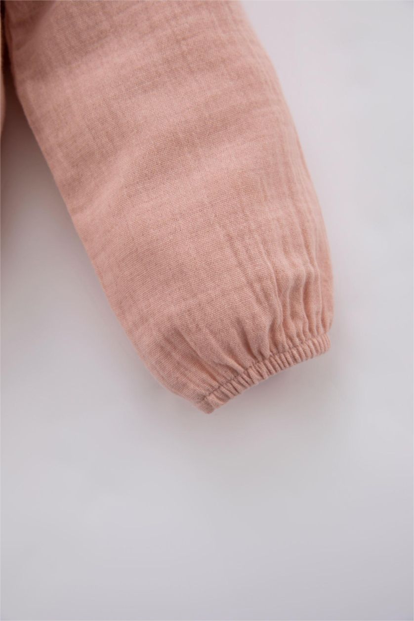 BÉBÉ FILLE Rose Chemise À Manches Longues En Mousseline À Col Rond Pour Bébé Fille