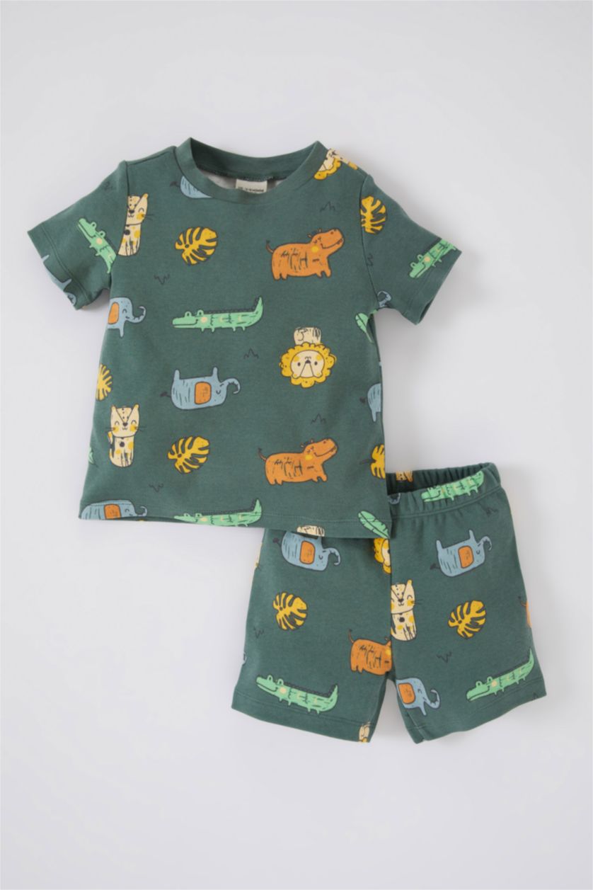 BABY BOY Green Baby Boy Patterned Short-sleeved Rib Pajama Set