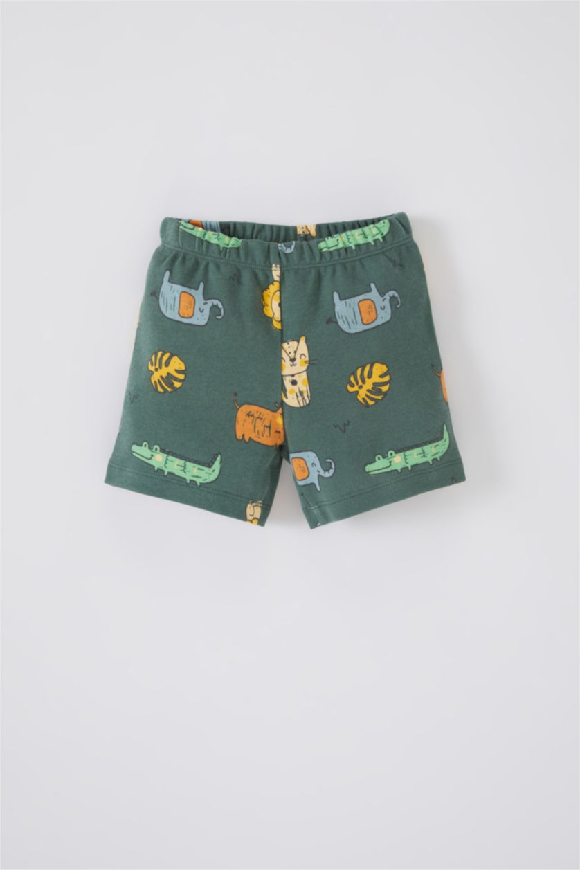 BABY BOY Green Baby Boy Patterned Short-sleeved Rib Pajama Set