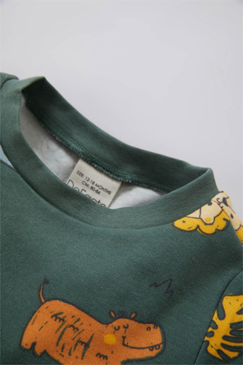 BABY BOY Green Baby Boy Patterned Short-sleeved Rib Pajama Set