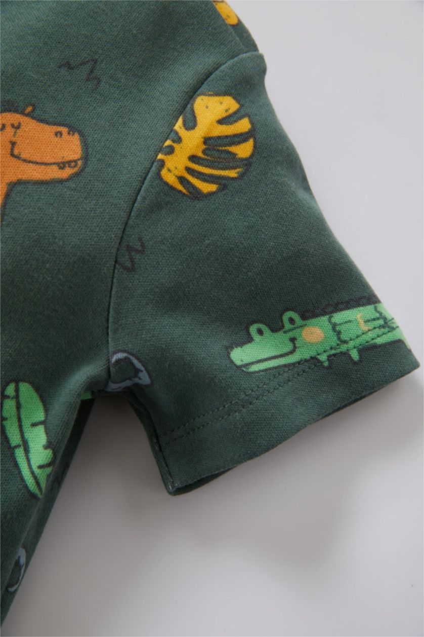 BABY BOY Green Baby Boy Patterned Short-sleeved Rib Pajama Set