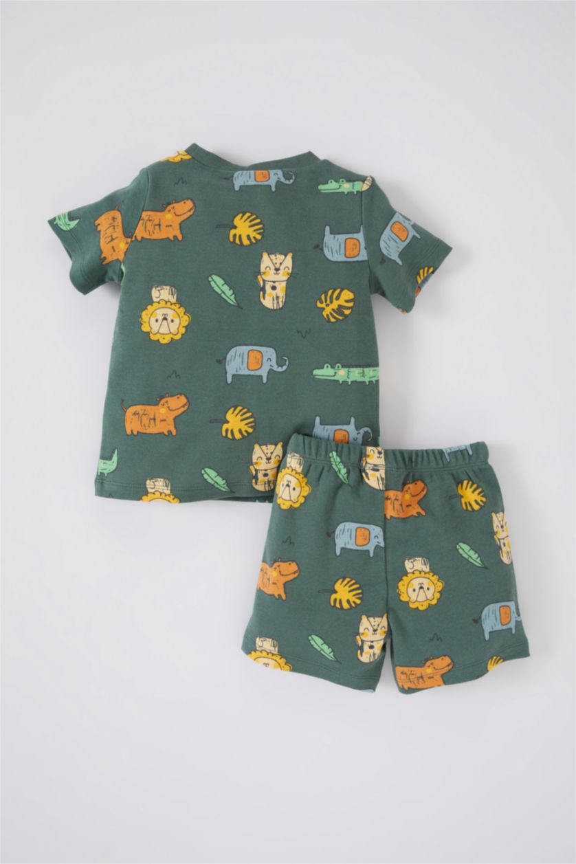 BABY BOY Green Baby Boy Patterned Short-sleeved Rib Pajama Set