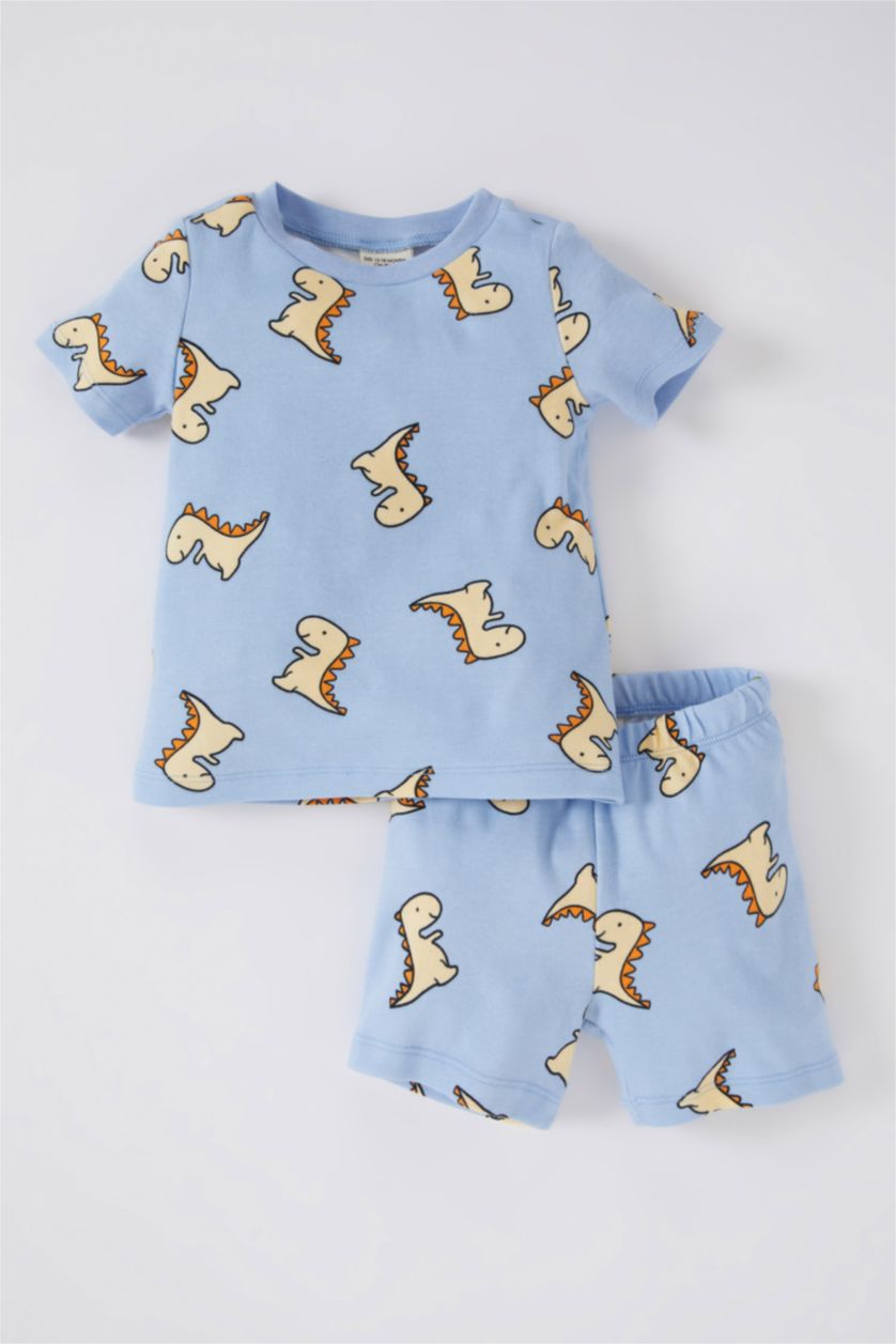 BABY BOY Blue Baby Boy Patterned Short Sleeve Ribbon Pajama Set