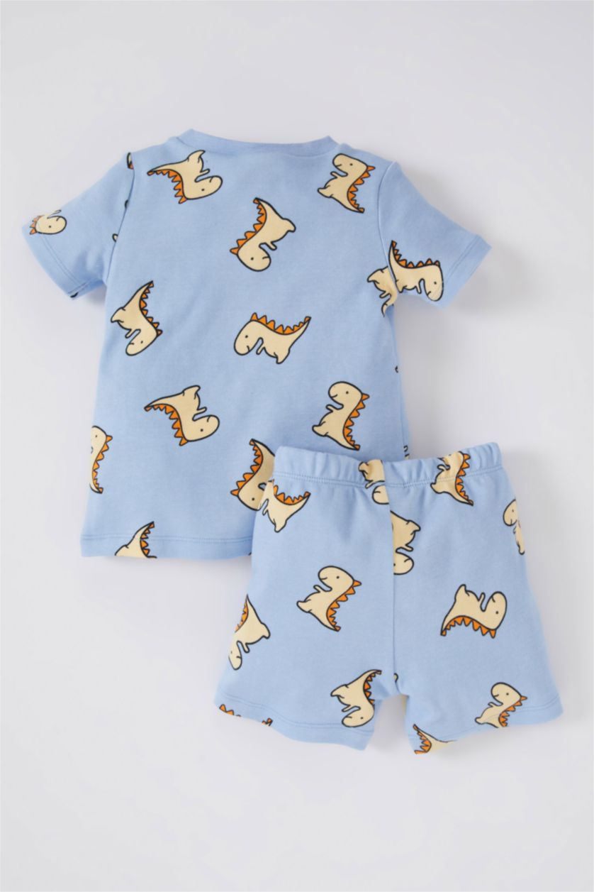 BABY BOY Blue Baby Boy Patterned Short Sleeve Ribbon Pajama Set
