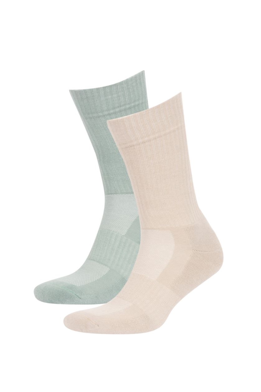 MAN Beige Melange Men Defacto Fit 2-Pack Cotton Short Socks