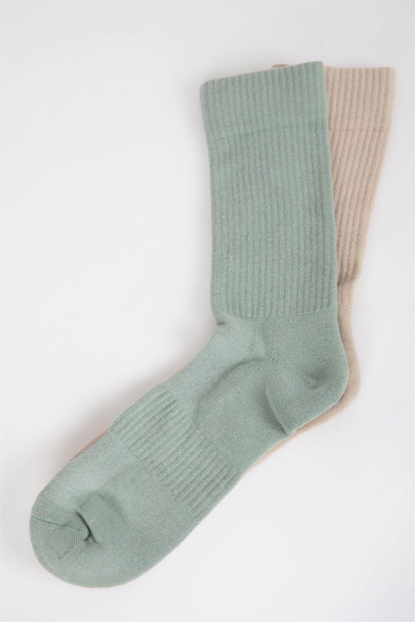 MAN Beige Melange Men Defacto Fit 2-Pack Cotton Short Socks