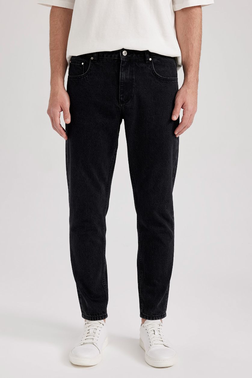 رجال أسود بنطلون جينز سليم فيت