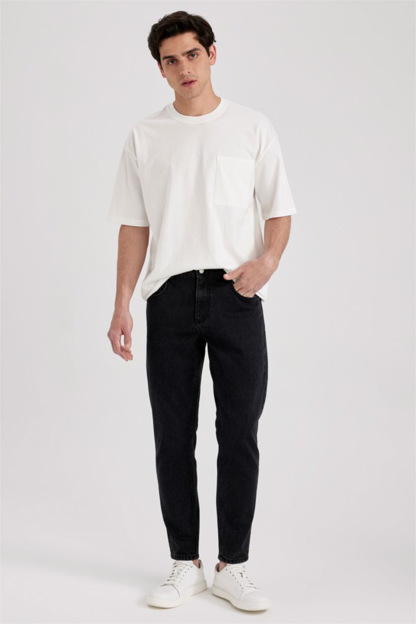 رجال أسود بنطلون جينز سليم فيت