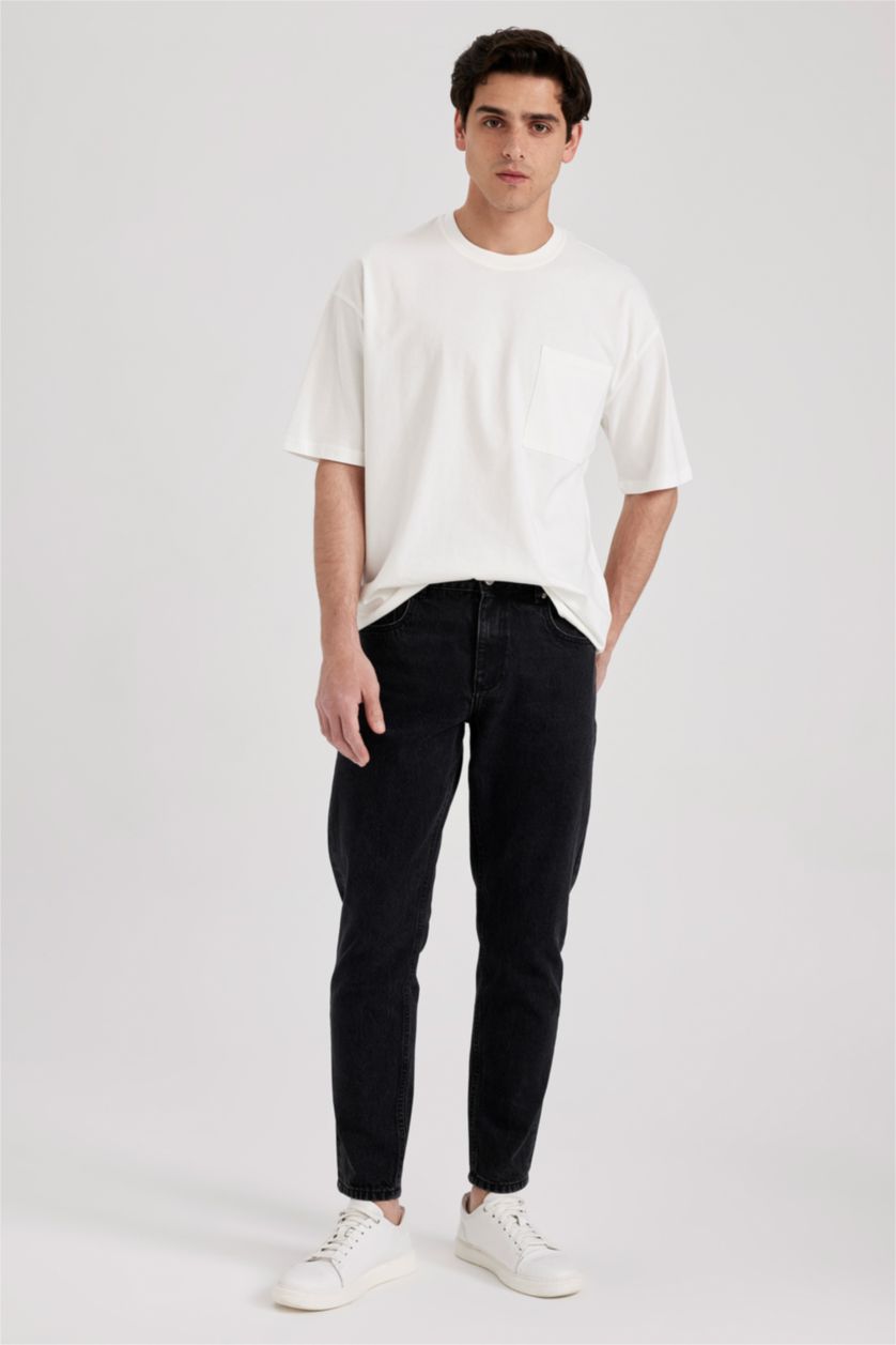 رجال أسود بنطلون جينز سليم فيت