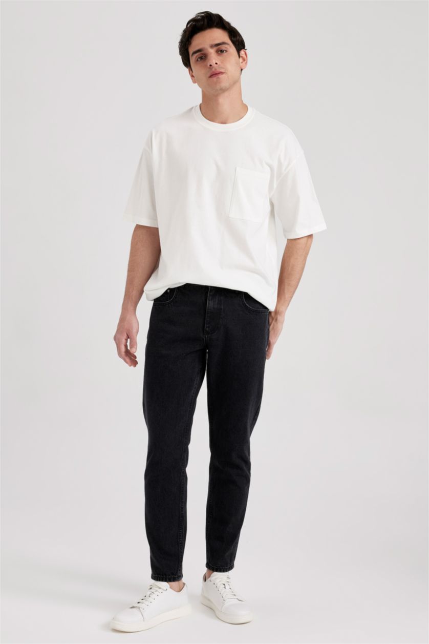 رجال أسود بنطلون جينز سليم فيت