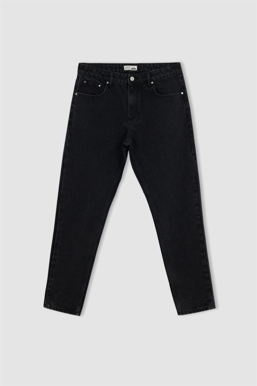 رجال أسود بنطلون جينز سليم فيت