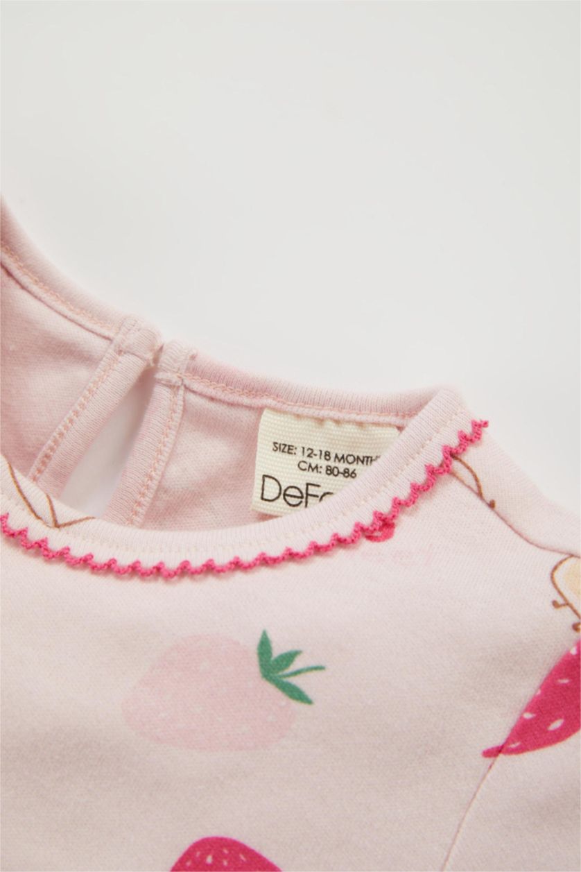 طفلة صغيرة زهري طقم بيجاما بناتي بطبعة فاكهة مطرز - قطعتين
