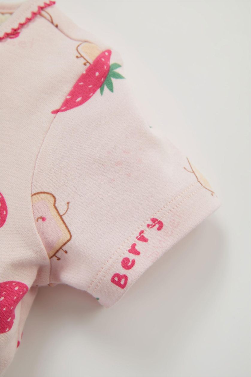 طفلة صغيرة زهري طقم بيجاما بناتي بطبعة فاكهة مطرز - قطعتين