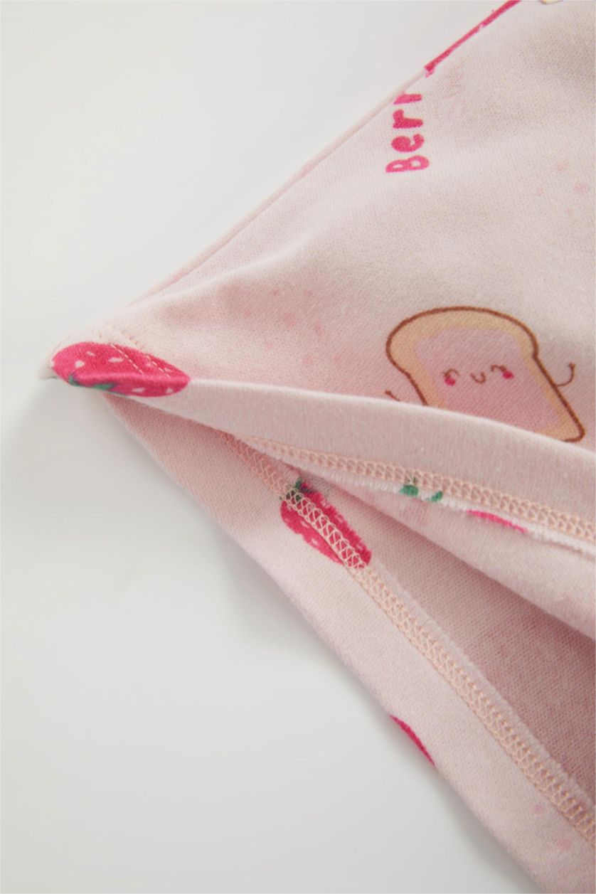 طفلة صغيرة زهري طقم بيجاما بناتي بطبعة فاكهة مطرز - قطعتين